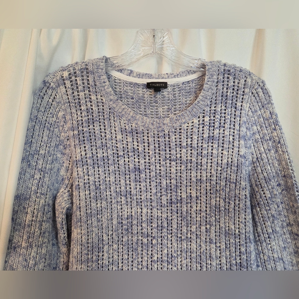 Talbots Heathered Blue Crew Neck Loose Knit Sweater Size L - Picture 3 of 8